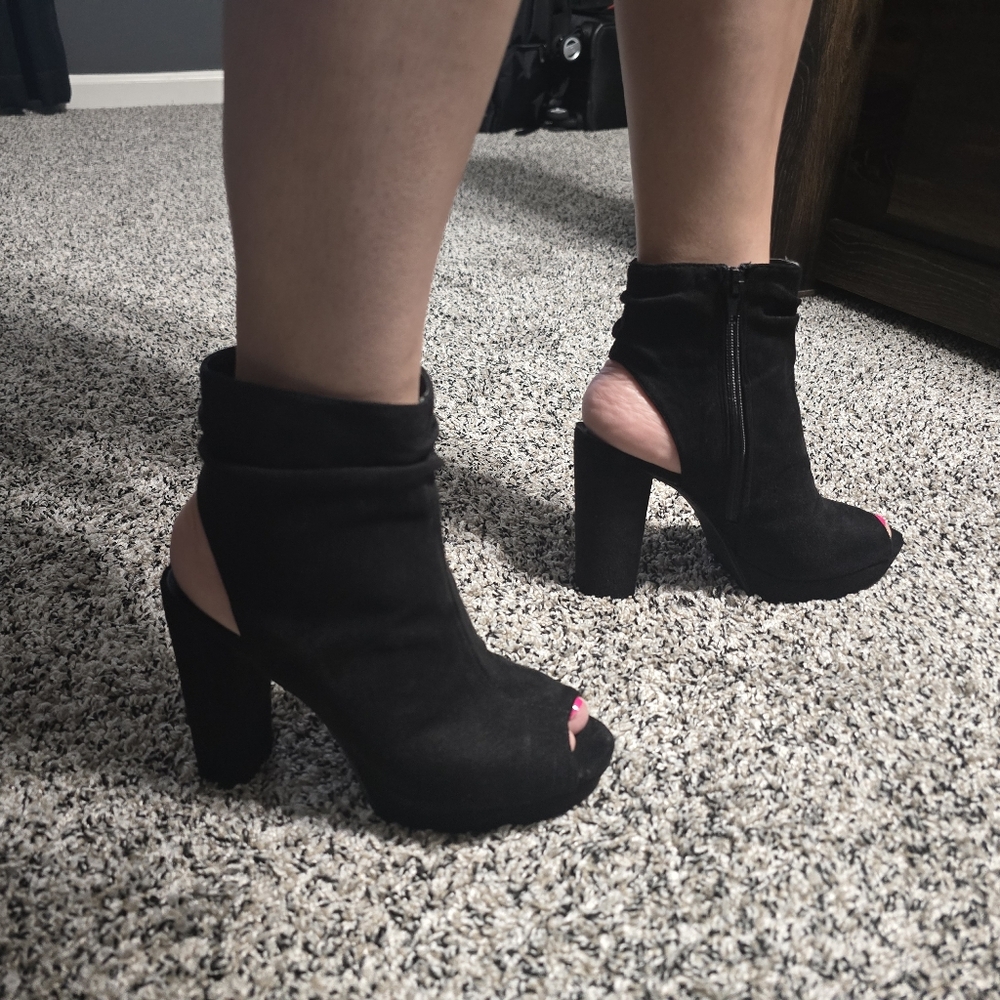 Charlotte Russe Black Heeled Boots with Peep Toe